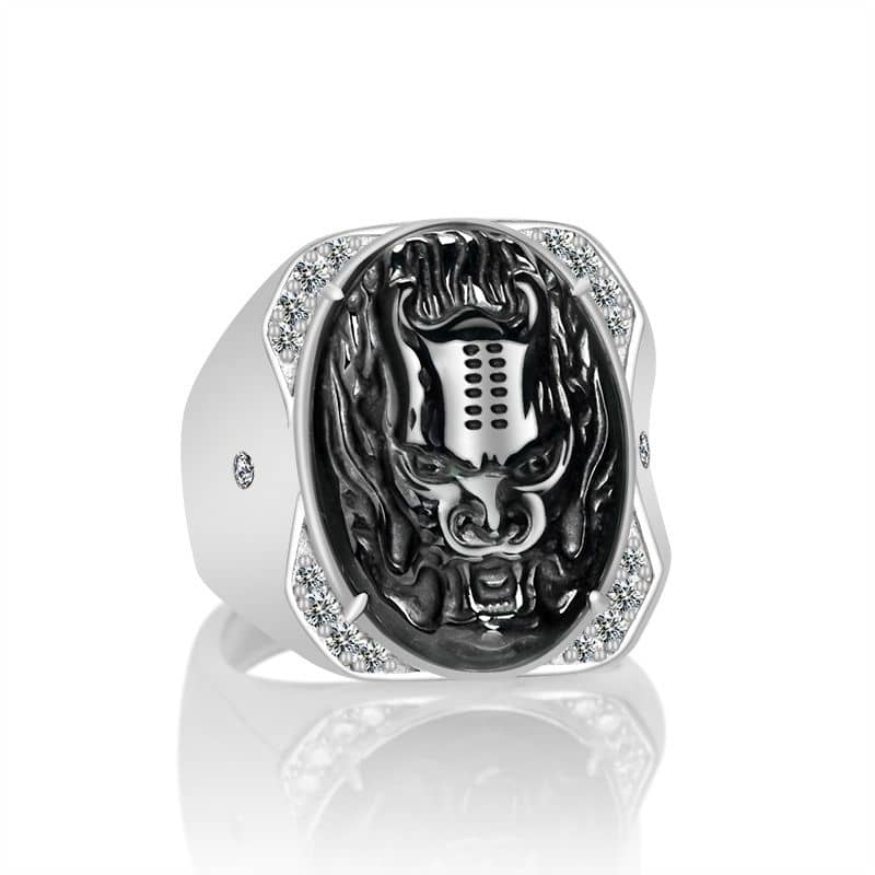 Black jade dragon head ring with S925 silver setting