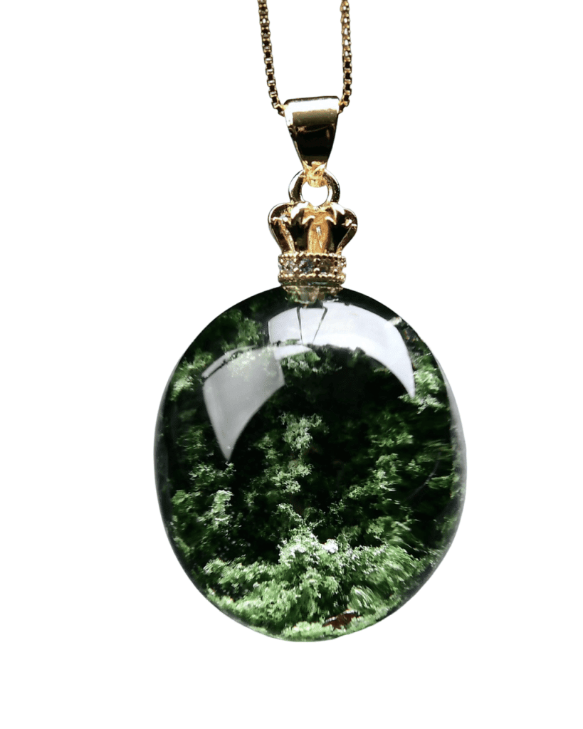 Natural Brazilian Green Phantom Quartz Pendant with 925 Silver Crown Setting – Symbol of Career Luck and Energy Protection