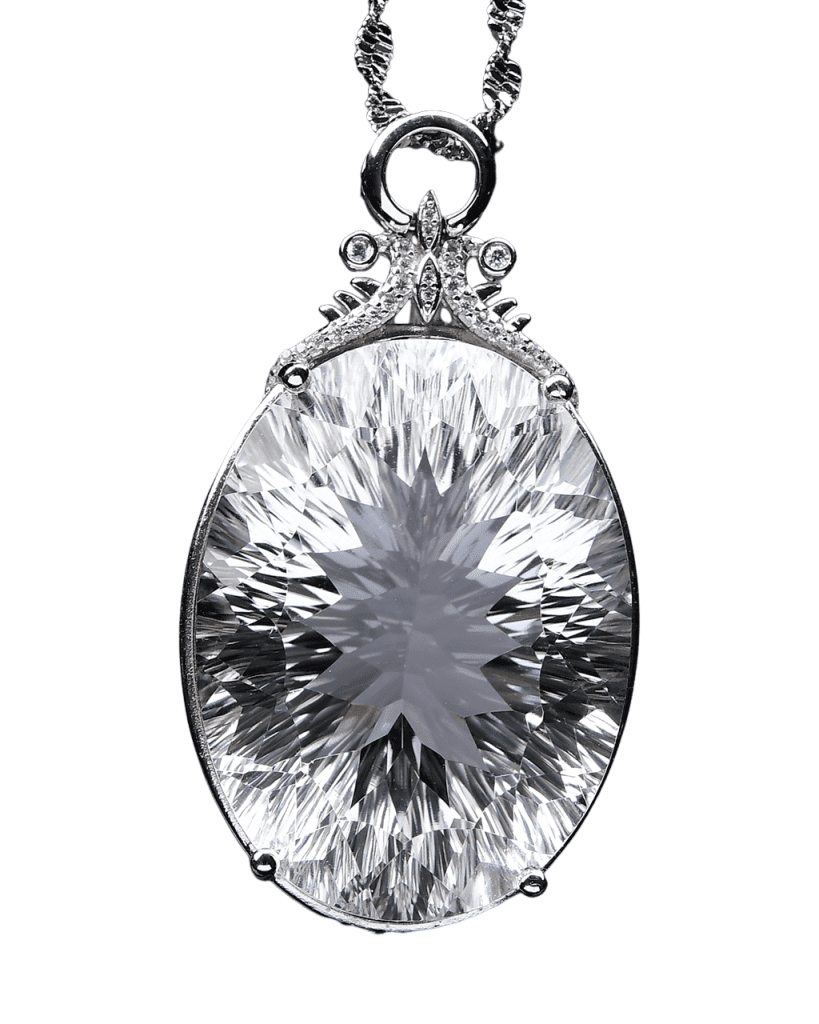This crystal's clarity is nothing short of exceptional — ultra-transparent, lustrous, and glowing from within. It is set in solid 925 sterling silver, offering a timeless and durable frame that enhances its radiance.
